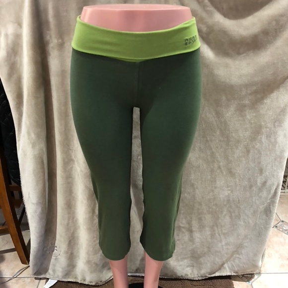 bebe Pants - BEBE Sport Hunter/Lime Green Foldover Capris SZ. S